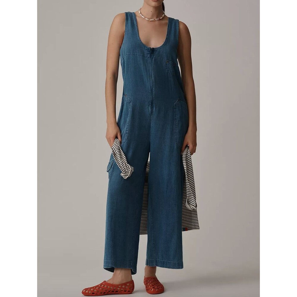 Pilcro Wide-Leg Overalls zip front womens Blue (medium) heritage contemporary